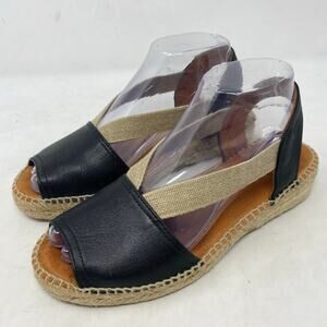 Toni Pons Etna Wedge Platform Espadrille Sandals Leather Elastic Womens Size 8